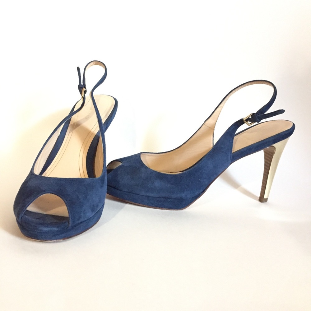 Cole Haan, blue, peep toe, sling back pumps